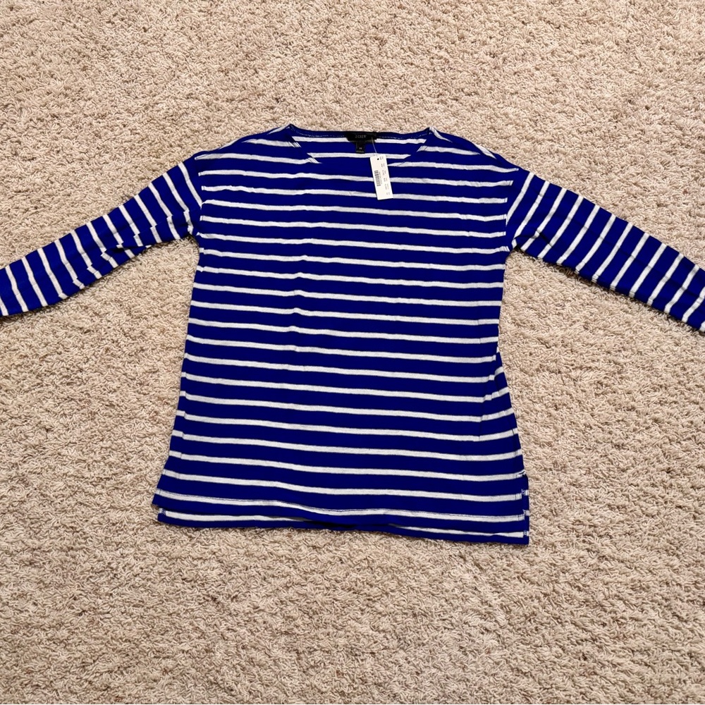 J. Crew Blue and White Long Sleeve Tee with Striped Pattern